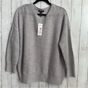 Eileen Fisher Open Stitch 100% Merino Wool Sea Salt Crew Neck Sweater XL NWT